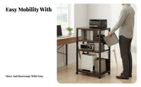 With Wheels Multi-Tier Rolling Trolley Space-Saving Multi-Level Rolling Machine Trolley Multifunctional Printer Stand Lockable Casters for Home Users, Students, Crafters, Small Apartment, Study Room, Under Desk, Bedroom