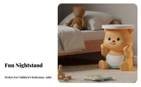 Creative Styling Bear-Shaped Storage Cabinet Original Design Bedside Storage Cabinet Multifunctional Nightstand Built-in Bluetooth Speaker for Children, Toddlers, Homeowners, kid's Room, Nursery, Playroom