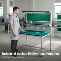 Heavy-Duty Construction Anti-Static Workbench with Light Adjustable Feet Electronics Assembly Station Resistant Workspace Repair Bench with Power Outlets for Technicians, Factory Workers, Engineers, Workshop, Workspace Oratory, Warehouse