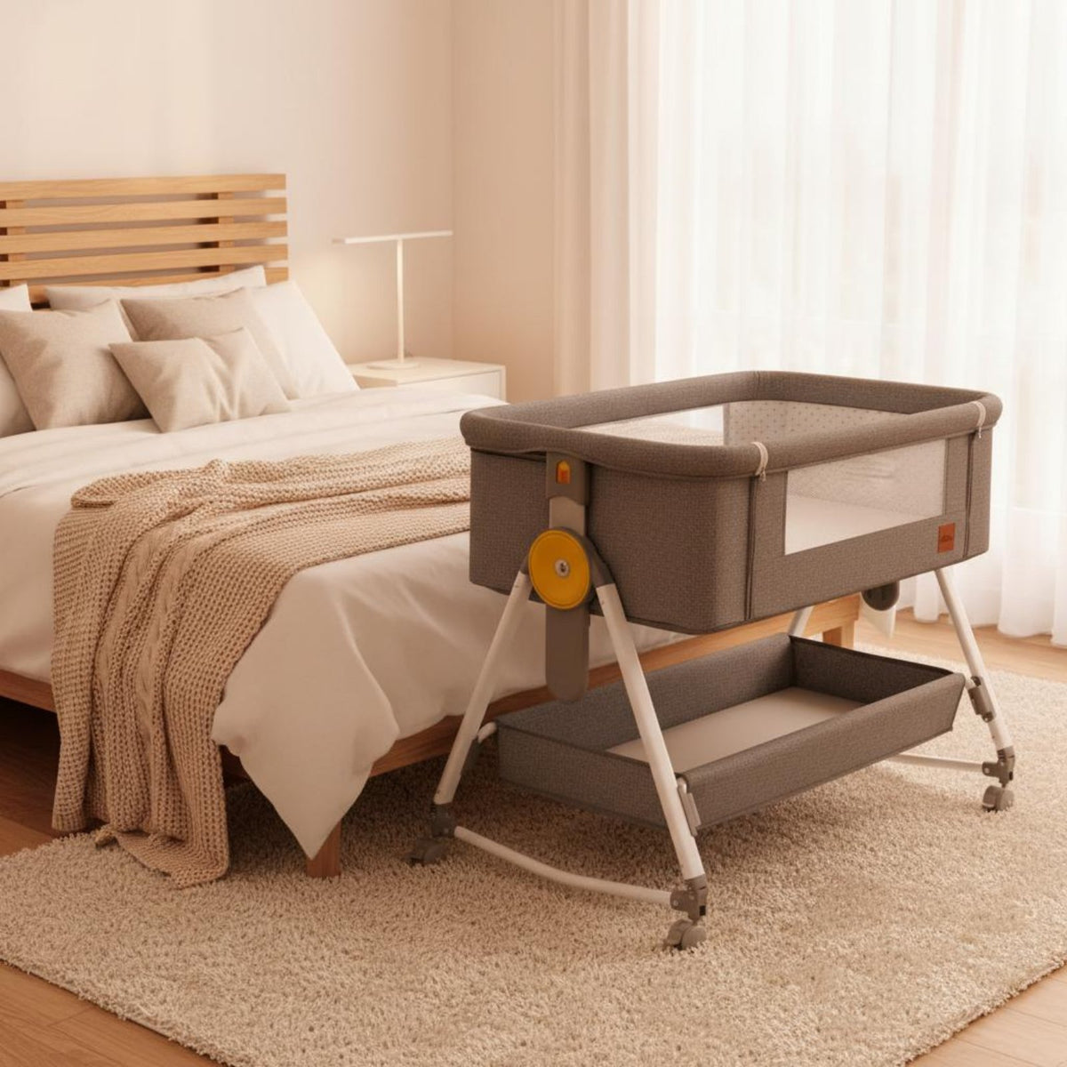 Portable Infant Crib Multifunctional Adjustable Bedside Infant Sleeper With Storage Basket Newborn Bedside Sleeper for Newborns, Infants