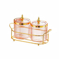 Moisture-Proof Pink Ribbed Storage Jar Airtight Seal Decorative Candy Jar Large Capacity Gold Trim Food Canister for Pantry, Kitchen Counter, Living Room