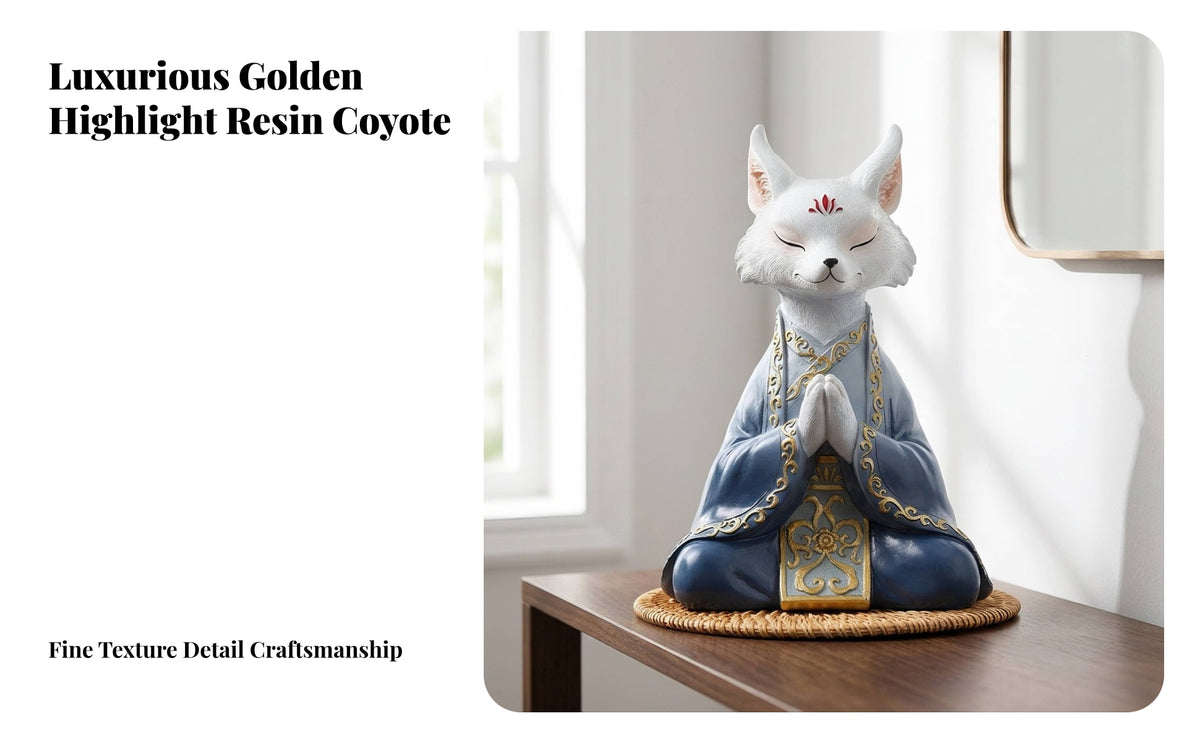 Meditative Canine Figurine with Mat | Ornamental Gold Trim, Compact Tabletop Design, Prayer canine Statue, for Altar