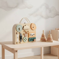 Made from Wood Wooden Busy Box Develops Fine Movement Skills Wooden Busy Board Screen-Unrestricted Fun Toddler Sensory Toy Internal Storage Space for Children, Preschoolers, Travel