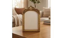 Jewelry Display Frame Gold-Finished Jewelry Display with Fabric Panel Ornate Necklace Holder with Hooks for Craft Fairs