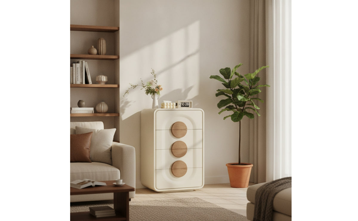 Chest of Drawers Rounded Floor Cabinet with Drawers Modern Storage Cabinet for Living Room, Entryway, Hallway