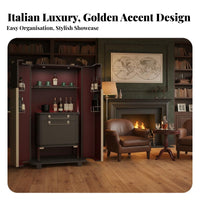Luxury Design Solid Wood Wine Cabinet LED Lights Wine Cabinet with Glass Doors Adjustable Shelves Modern Lighted Home Bar Multi-Functional for Entertainers, Homeowners, Adults, Living Room, Mansion, Entertainment Area, Hotel Suite