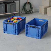 Foldable Storage Crate with Lid, Rectangular Plastic Container for Outdoor, Supermarket, Logistics