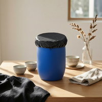 Round Barrel Cover Black Round Drum Lid Protector Drawstring Closure Outdoor Storage