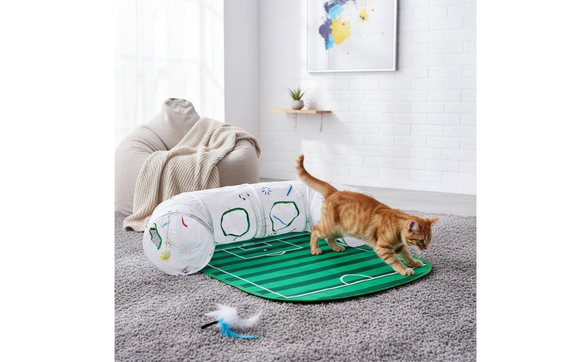 Anti-Boredom Soccer Field Cat Toy Self-Entertainment Interactive Cat Tunnel Set Encourages Exercise Interactive Kitty Tube Portable for Cats, Kittens, Indoor