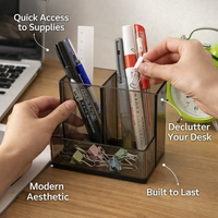 Clear Acrylic Pen Organiser and Brush Holder, Multi Compartment Desk Organizer, Desktop Storage for Organization