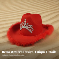 Feather Brim Cowboy Hat Eye-Catching Rhinest Single Cowboy Hat Sturdy Fashion Accessory for Women, Festival Attendees, Parties, Festivals