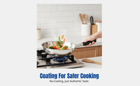 Stainless Steel Wok, No Coating, Traditional Deep Round Bottom, Not for Gas & Induction Stoves