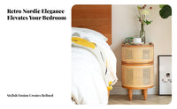 High-Leg design Round Woven End Table Space-Saving Nightstand With Storage Drawer Bedroom Furniture Modern Design for Homeowners, Apartment Dwellers, Students, Small Spaces, Living Room, Entryway, Office
