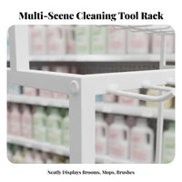 Mobile with Optional Wheels Mop and Broom Display Rack Space-Saving Mop and Broom Holder Long-Lasting Metal Frame Multi-Tier Hook Stand Heavy Duty for Shop Owners, Retailers, Supermarket