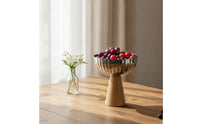 Fruit Bowl with Pedestal Base Stainless Steel Fruit Bowl with Wooden Base Reflective for Kitchen Counter