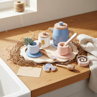 Role Playing Pretend Afternoon Tea Set Polished Edges Kids Afternoon Tea Toy Water-Based Paint Kids Wooden Food Toy for Preschoolers