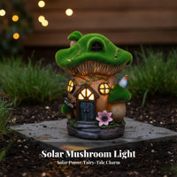 Solar Mushroom House Weather-Resistant Mushroom House Statue Waterproof Resin Garden Luminary for Patio, Balcony