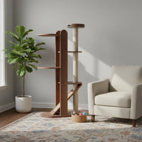 Wooden Cat Climber Climbing Tree Walnut Finish Cat Climbing Towers Structure Diagonal Ramp Pet Accessory