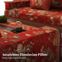 Auspicious Bird and Flower Pattern Red Chinoiserie Sofa Mat Washable Sofa Slipcover Easy to Install Couch Protector Anti-Slip for Newlyweds, Homeowners, Families with Children, Wedding Celebration, Festive Occasions, Living Room