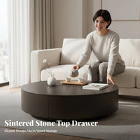 2 Pieces Round Nesting Table Set Light Luxury aesthetic Nesting Drum Tables Sintered Sta Top Household Furniture for Apartment Dwellers, Office, Bedroom