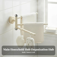 DrillNon-Drill Installation 3-Arm Swivel Suction Rack 270-Degree Rotation Towel Holder Multi-Purpose Household Organizer Strong Load-Bearing for Renters, Homeowners, Families, Kitchen, Bathroom, Laundry Room, Balcony