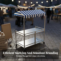 Folding Vendor Cart Easy Assembly Street Push Cart with Awning Versatile Use Foldable Market Stall for Vendors, Outdoor Events, Festivals, Craft Shows
