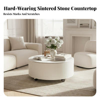 Cream aesthetic artistic two-partlevel Round accent Table Minimalist home design Furniture Sturdy Construction abrasion-resistantResistant for residents, Interior Designers, Adults, Living Room, Lounge Area, Office