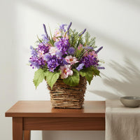 Violet Lavender Door Hanger Family Appreciation Day Gift Artificial Flower Hanging Basket Ready to Hang Artificial Hanging Flower Basket for Porch