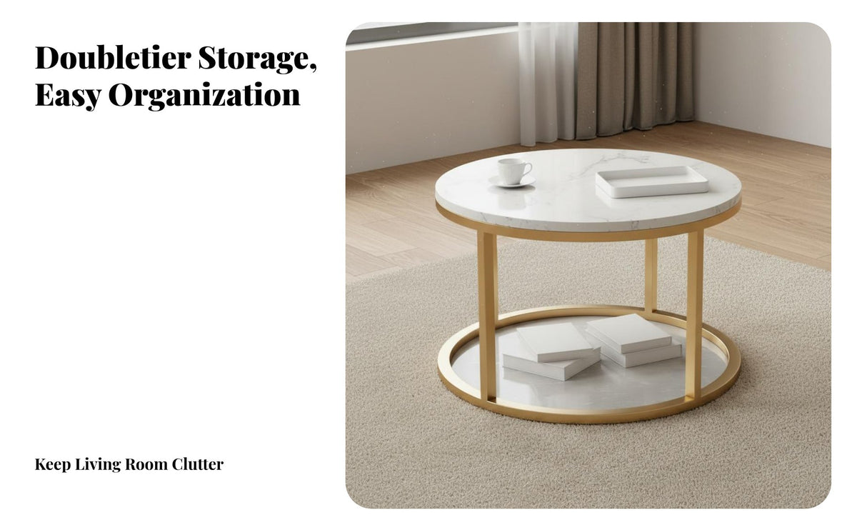 2 Pieces Modern Design Round Two-Piece Table with Storage Space-Saving Nesting Table Set Easy to Clean Living Room Furniture Scratch Resistant for Apartment Dwellers, Homeowners, Families, Lounge Area, Small Areas, Office