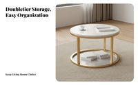 2 Pieces Modern Design Round Two-Piece Table with Storage Space-Saving Nesting Table Set Easy to Clean Living Room Furniture Scratch Resistant for Apartment Dwellers, Homeowners, Families, Lounge Area, Small Areas, Office