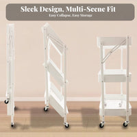 Wheeled Mobility three-tier Foldable trolley Multi-Functional Utility Trolley Space-Saving Household Storage Sturdy Construction for Office Workers, homeowners, Bedroom, Living Room, Kitchen, Bathroom