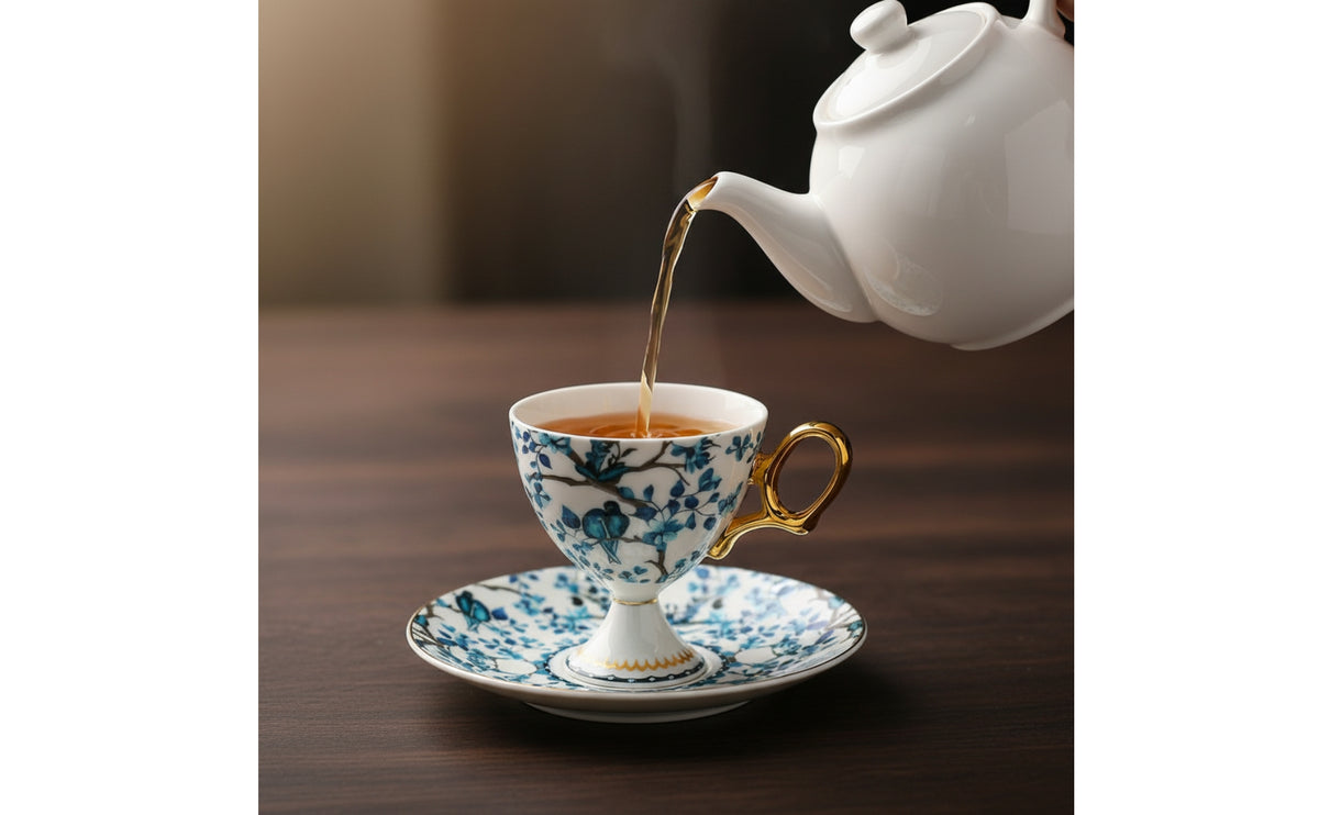 2 Pieces Porcelain Teacups with Saucers Presentable Footed Cups with Saucers Classic Tea Cupfor Collectors