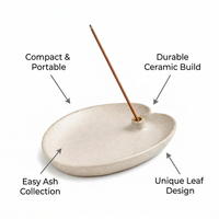 Handmade Ceramic Holder, Japanese Zakkastyle Leaf Design, for Meditation Room, Housewarming Gift for Friends, Beige Ceramic