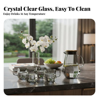 Light Luxury Design Glass Pitcher and Cup Set Large Capacity Faceted Design Glassware Set Heat & Cold Resistant for Families, Home Use