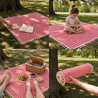Red Plaid Picnic Blanket Outdoor Camping Mat Moisture-proof Thickened Fabric Pad