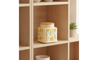 Decorative Ceramic Jar with Wooden Lid Airtight Lemon Print Canister Moisture-Proof Ceramic Jar with Lid Cute for Homeowners, Bakers, Kitchen Counter, Pantry, Coffee Bar