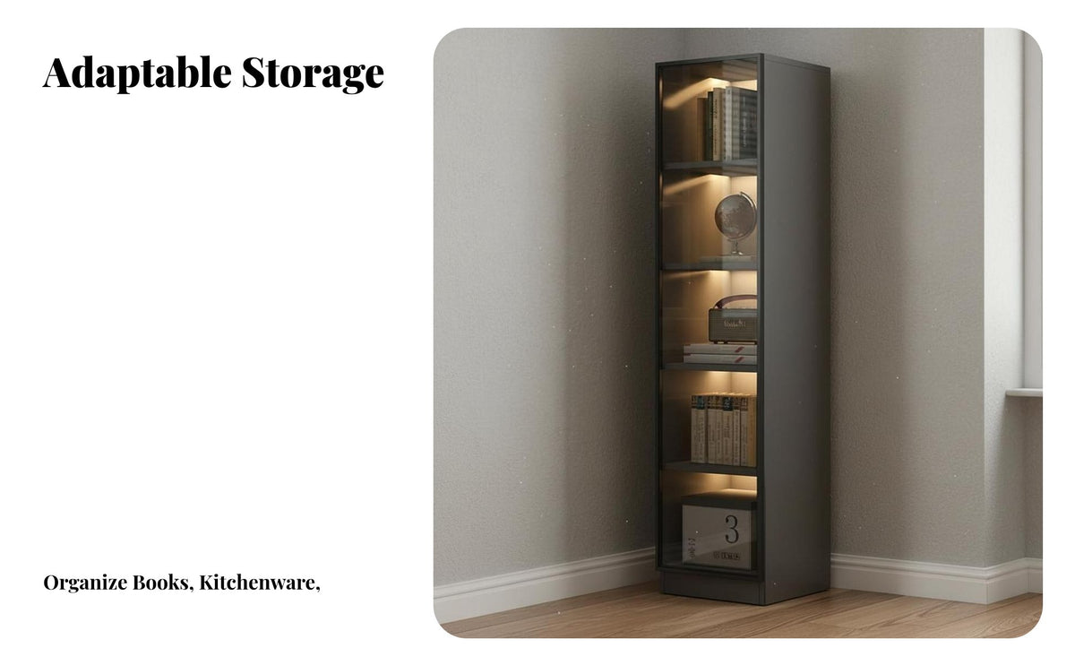 MultiMulti-Tier Shelving Unit with Glass Door Space-Saving Illuminated Corner Showcase Minimalist and Design Storage Furniture for Home Dwellers