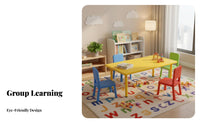 Kindergarten Learning Desk Easy to Clean Rectangular Group Table Sturdy Multi-Child Activity Table for Young Children, Parents, Playroom, Meal Time