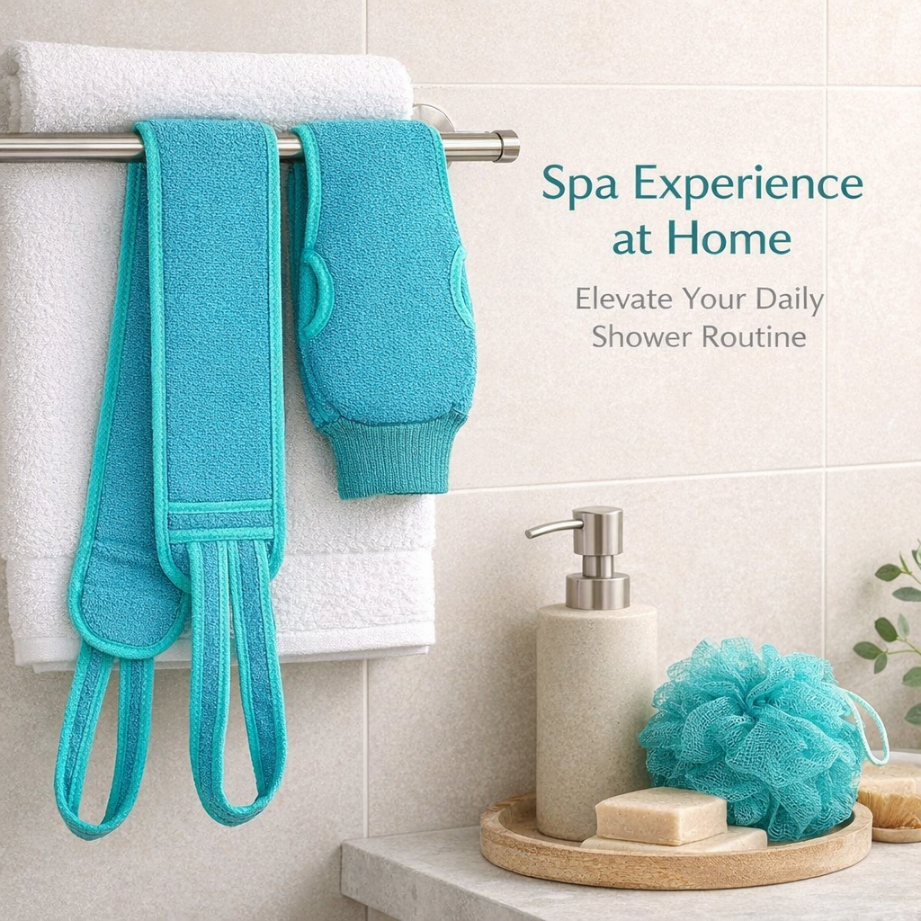 Long Handle Back Scrubber Towel for Bathing Adults, Exfoliating Loofah Strap with Textured Surface for Washing