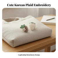 Strawberry Embroidered Embroidery Korean Design Plaid Strawberry Embroidery Charming Design Gingham Mushroom Applique for Teenagers, Bag Decoration