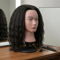 Hairdressing Practice Mannequin Head 14-Inch Synthetic Hair Mannequin Head Can Be Curled for Hairdressers