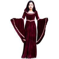 Parent-Child Matching Medieval Witch Costume Retro Castle Design Hooded Dark Noble Gown Flared Sleeves Gothic Velvet Dress Floor Length for Families, Children, Cosplay Events, Themed Parties, Theatrical Productions, Stage Performances
