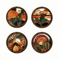 4 Pieces Decorative Round Wooden Sign Classic Printed Wood Plaque Aesthetic Wooden Wall Hanging Vintage for Entryway