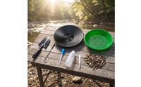 Gold Panning Kit with Mesh Insert Complete Panning Dish with Grooves Starter Enlarging Tweezers for Hobbyists