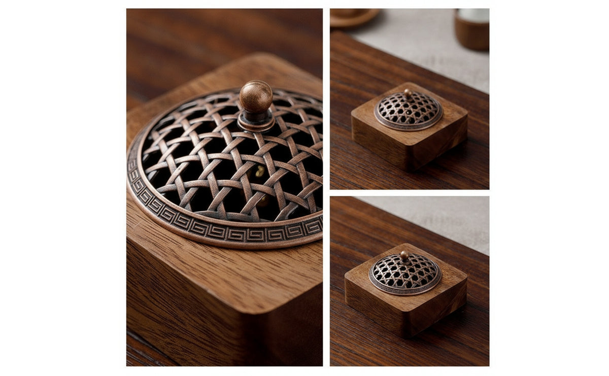 Tabletop Wooden Incense Burner Stylish Incense Burner with Lid Artisanal Square Censer Sturdy for Meditation