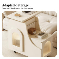 Cream design Rolling C-Shaped rotating Table Rotating surface Rolling C-Shaped Table Mobile with casters Bedside Stand Space-Saving for Apartment Dwellers, Homeowners, Remote Workers, Small Spaces, Living Room, Bedroom, Home Office