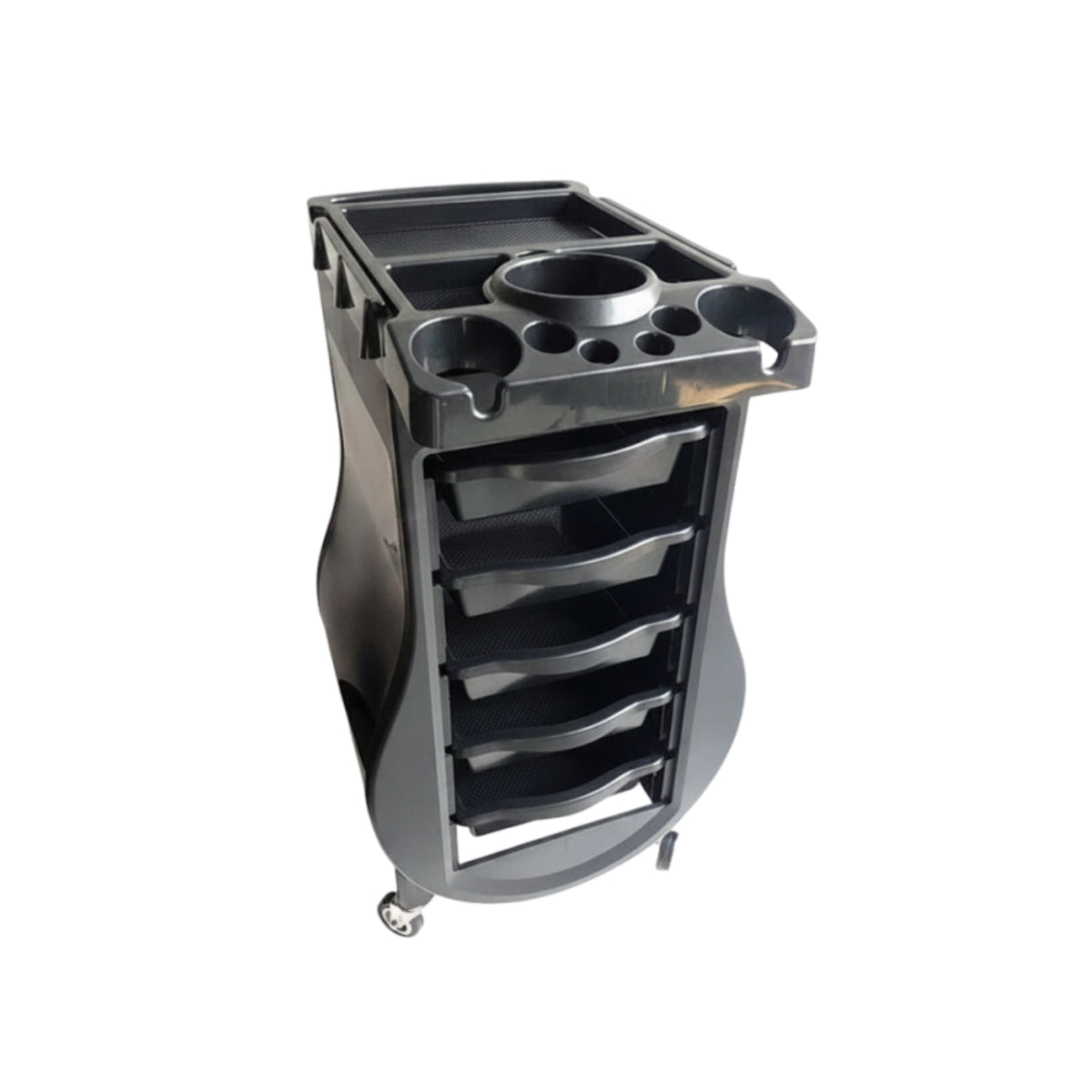 Salon Trolley Cart Molded Compartments Hair Styling Cart Caster Wheels Mobile Storage Cabinet