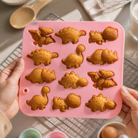 DIY 12-Cavity Dinosaur Silicone Mold for Candy Chocolate Jelly Ice Mousse Cake Baking