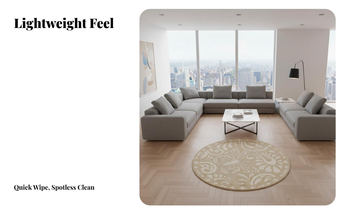 Waterproof Round Area Rug Easy to Clean Circular Floor Carpet Soft Texture Circular Damask Carpet Long-Lasting for Homeowners, Families, Interior Decorators, Bedroom, Living Room, Under Sofa, Entryway