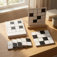 Black and White Puzzle Toy Grid Lines Pattern Block Activity Set Wooden Stand Tabletop Learning Puzzle for Children